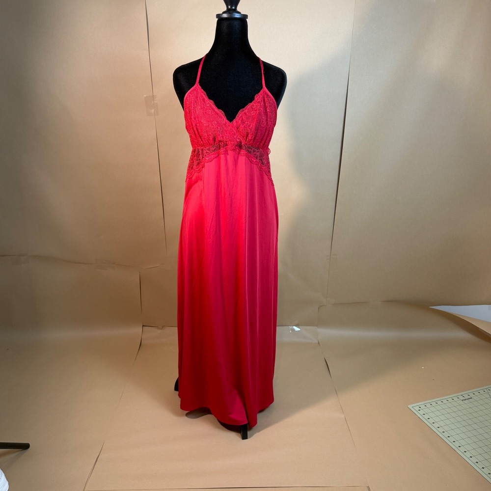 INC International Concepts Red Lace Open Back Nightgown Adjustable Strap‎ L